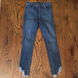 J Brand Dark Blue Frayed Ankle Jeans